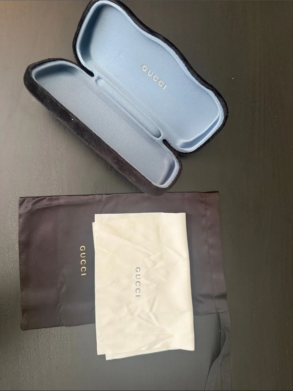 Gucci Sunglass Case and cloth